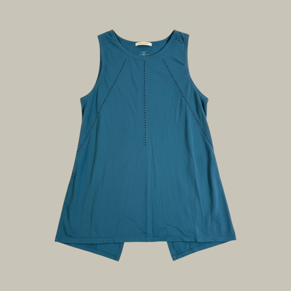 Athleta Foothill Tank Top Women Medium Teal Blue Pointelle Split Back Yoga